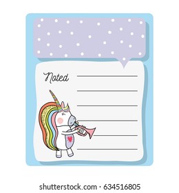 cute card unicorn with mane long play instrument