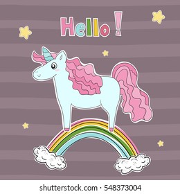 Cute card with unicorn, vector print