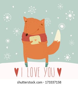 Cute card for Valentine's Day with a fun fox