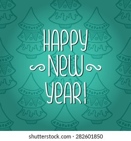 cute card. vector card with text and ornate outline doodle seamless pattern on background