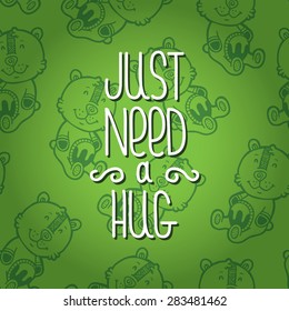 cute card. vector card with text and ornate outline doodle seamless pattern on background