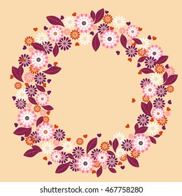 Cute card with a vintage pattern of flowers. Autumn color and motif. Beautiful greeting-cards with flower buds and leaves