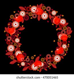 Cute card with a vintage pattern of flowers. Autumn motif.