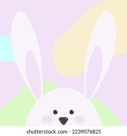 cute card with white rabbit. hand drawn. vector. 