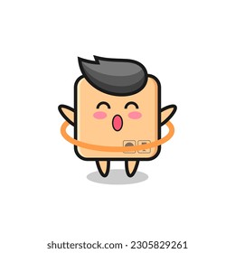 cute cardboard box cartoon is playing hula hoop , cute style design for t shirt, sticker, logo element
