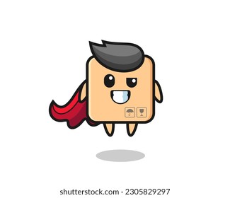 the cute cardboard box character as a flying superhero , cute style design for t shirt, sticker, logo element