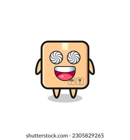 cute cardboard box character with hypnotized eyes , cute style design for t shirt, sticker, logo element