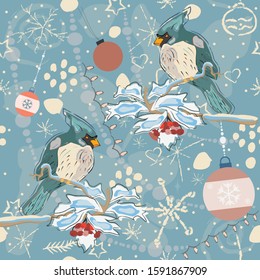 Cute Cardinal in Woodland/Forest. Merry Christmas/Winter Collection. Colorful Unique Design. Vector Illustration.