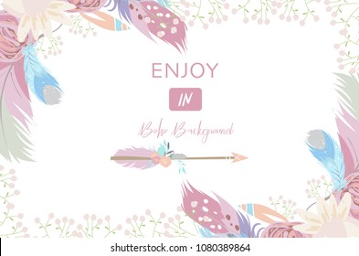 cute cards for banners,Flyers,Placards with feather,arrow and flower