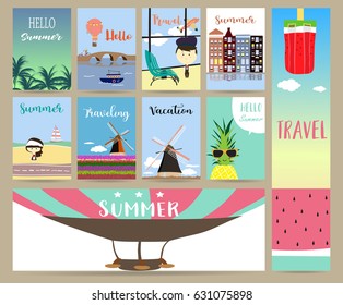 Cute cards with canals of Amsterdam,dutch houses,tulips,girl,boat in holland