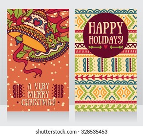 cute cards for christmas with bells, vector illustration