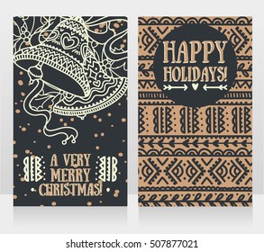cute cards for christmas with bells, vector illustration