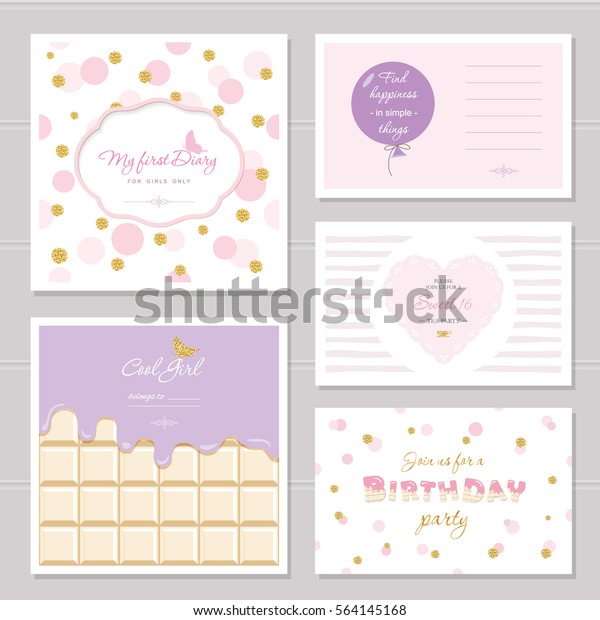 Cute Cards Design Glitter Teenage Girls Stock Vector (Royalty Free ...