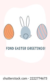 Cute cards for Easter. Hand-drawn design of Spring greeting card. Happy holiday. Spring. Rabbits. Vector illustration.