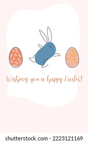 Cute cards for Easter. Hand-drawn design of Spring greeting card. Happy holiday. Spring. Rabbits. Vector illustration.