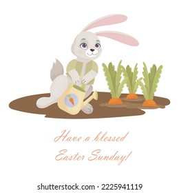 Cute tarjetas para Pascua. Diseño hecho a mano de la tarjeta de saludo de primavera. Felices fiestas. Primavera. Conejos. Ilustración vectorial.