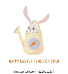 Cute cards for Easter. Hand-drawn design of Spring greeting card. Happy holiday. Spring. Rabbits. Vector illustration.
