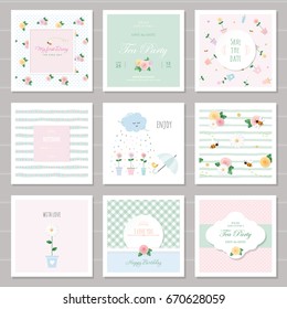 Cute cards for girls with floral decorative elements. For birthday, wedding, valentines, notebook cover. Included six seamless patterns.