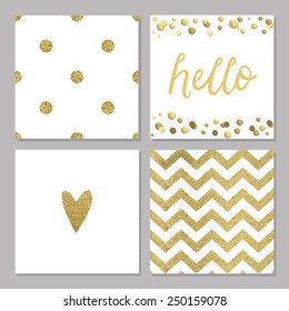 Cute cards with gold Confetti glitter collection. Perfect for valentines day, birthday, save the date invitation. Could use as seamless pattern