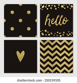 Cute cards with gold Confetti glitter collection. Perfect for valentines day, birthday, save the date invitation. Could use as seamless pattern