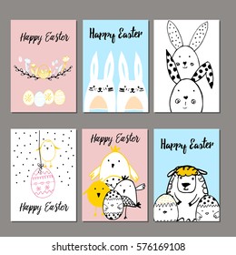 Cute cards with hand drawn easter illustrations