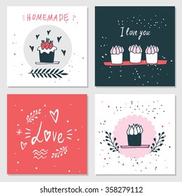 Cute cards with love lettering Valentines Day Delicious food dessert 