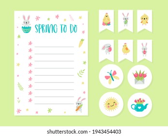 Cute cards, notes, stickers, labels, tags for education and notes with Spring illustrations. Template for scrapbooking