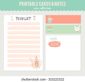 Cute cards, notes, stickers, labels, tags for education and notes with Spring illustrations. Template for scrapbooking, wrapping, congratulations, invitations.