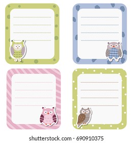 Cute cards with owl on white background