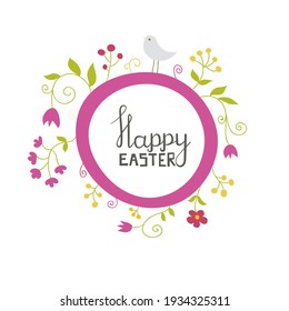 Cute cards or posters with Easter greeting with flowers and bird. Ideal for greeting cards, interior posters, decorations of windows, clothes. For banners, flyers, web sites, posts.