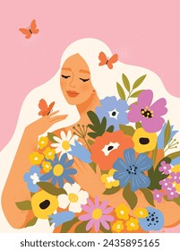 Cute cards and posters for the spring holiday. Vector illustration of a date, women and a bouquet of flowers! Happy Women's Day March 8