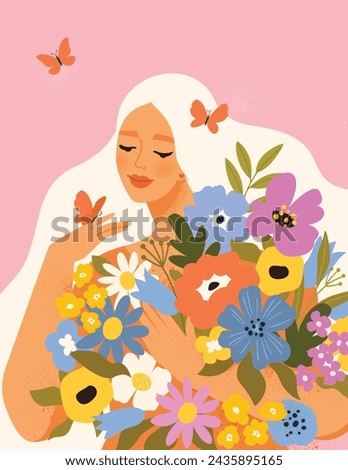 Cute cards and posters for the spring holiday. Vector illustration of a date, women and a bouquet of flowers! Happy Women's Day March 8