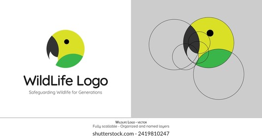Cute Caribbean parrot bird vector logo on white background. WildLife parrot emblem, mascot