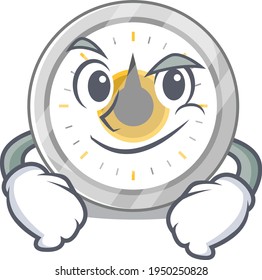 A cute caricature picture of old kitchen timer having confident gesture. Vector illustration