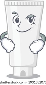 A cute caricature picture of shower gel having confident gesture. Vector illustration