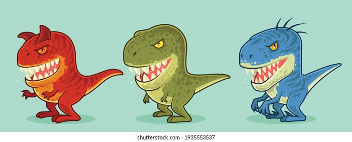 Cute Carnivor Dinosaurs Cartoon Set