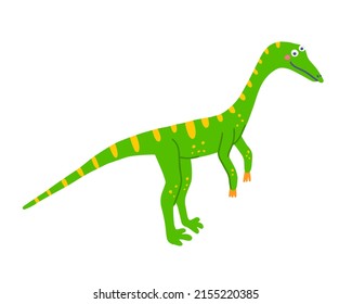 Cute carnivorous dinosaur Compsognathus, vector flat illustration in hand drawn style on white background