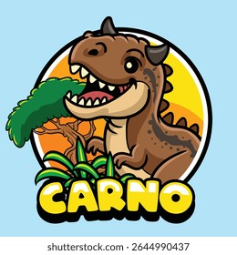 Cute Carnotaurus Dinosaur Character Mascot in Vector Cartoon Illustration