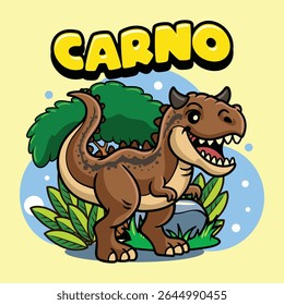 Personagem de Dinossauro Carnotaurus Bonito Mascote em Vetor Ilustração de Desenho Animado