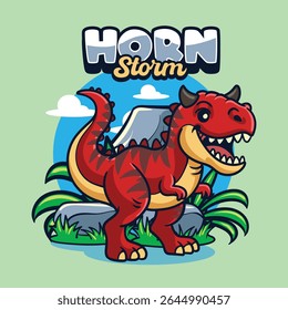 Cute Carnotaurus Dinosaur Character Mascot in Vector Cartoon Illustration