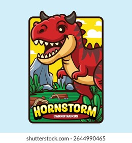 Cute Carnotaurus Dinosaur Character Mascot in Vector Cartoon Illustration
