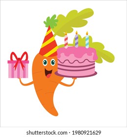 Cute carrot birthday character vector template design illustration