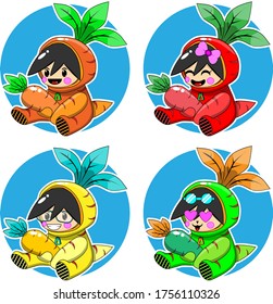 cute carrot boy mascot four expressions