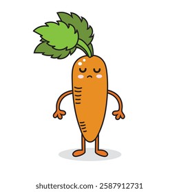 Cute carrot cartoon character on white background vector illustration. Cute cartoon vegetable