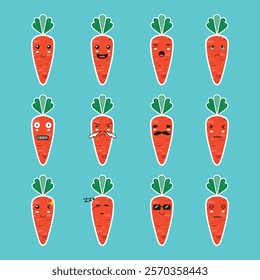 Cute carrot cartoon emote illustration set