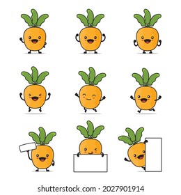 cute carrot cartoon. with happy facial expressions and different poses, isolated on a white background