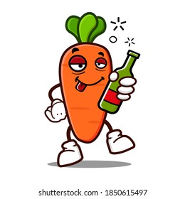 cute carrot cartoon mascot character funny expression with holding drunk bottle