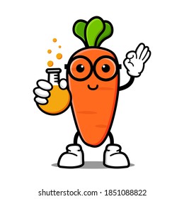 cute carrot cartoon mascot character funny expression with holding bottle
