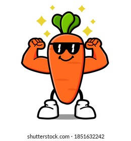 cute carrot cartoon mascot character funny expression showing muscle