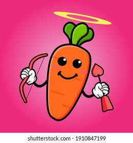 cute carrot cartoon mascot character funny expression holding love arrow